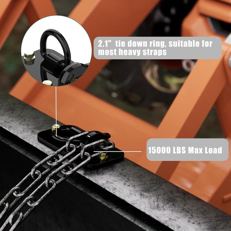 Aprapustec 2 Pack 3/8" Tractor Bucket Hooks with Tie Down Ring - Grade 70 Forged Steel Bolt-On Grab Hook with Backing Plate, Max Load 15,000 lbs, Compatible with Kubota, John Deere, RV, UTV, Truck, Black - Image 4